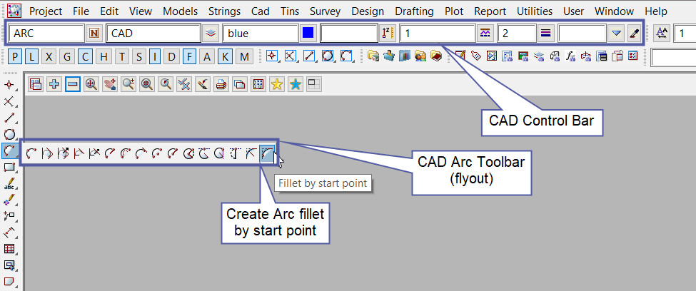 CAD Arc Toolbar - Fillet by Start Point | 12D Wiki