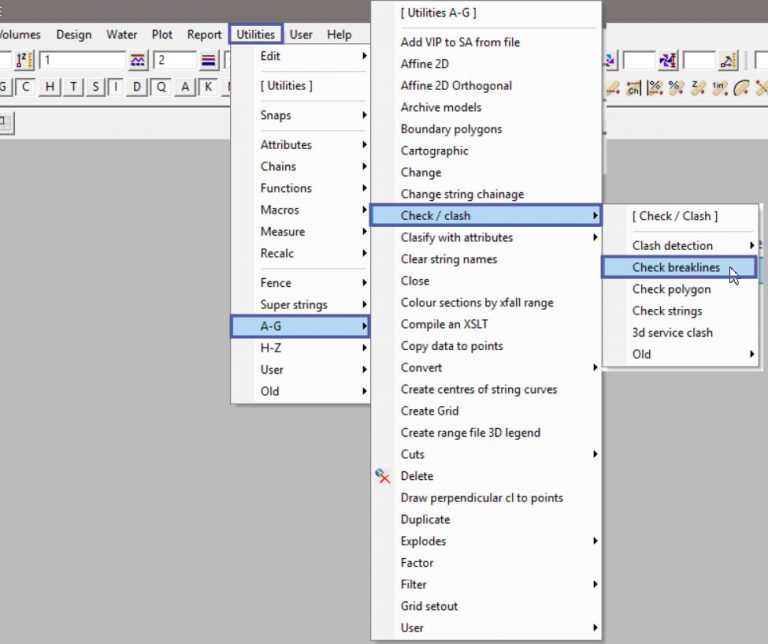 Check Breaklines Utilities Menu – 12D Wiki